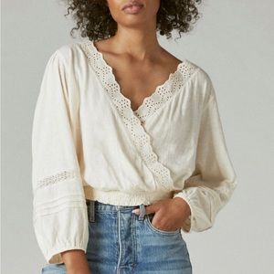 NWT Lucky Brand Boho Eyelet Wrap Top, Size Small